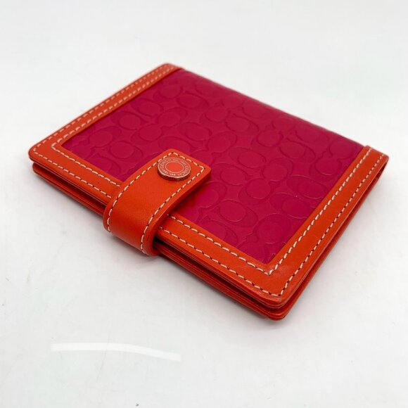 Coach Signature Embossed Leather Pink & Orange Bifold Wallet - Picture 9 of 11